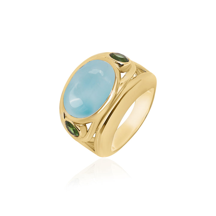 Larimar and Green Tourmaline Silver Ring