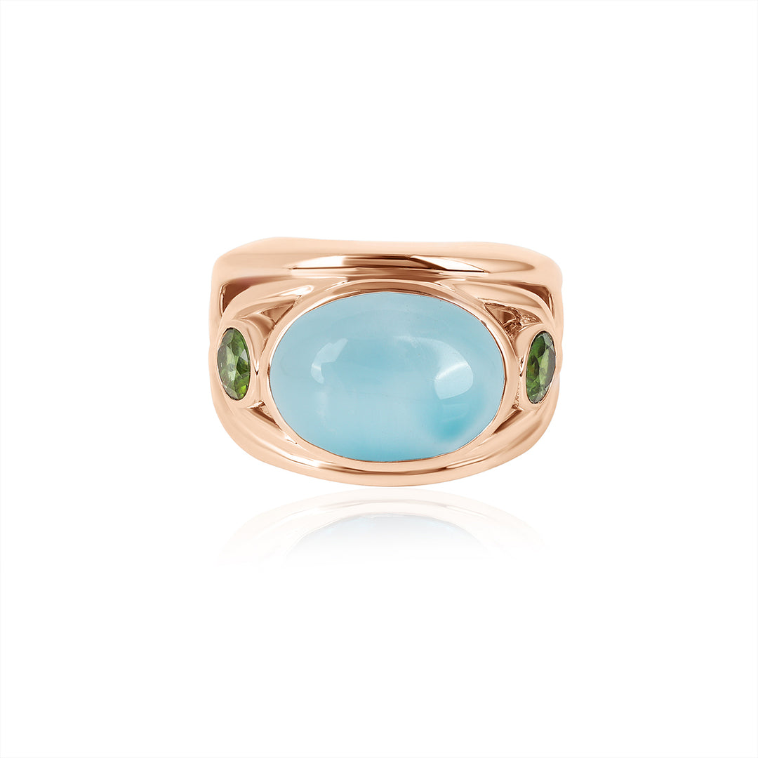 Larimar and Green Tourmaline Silver Ring