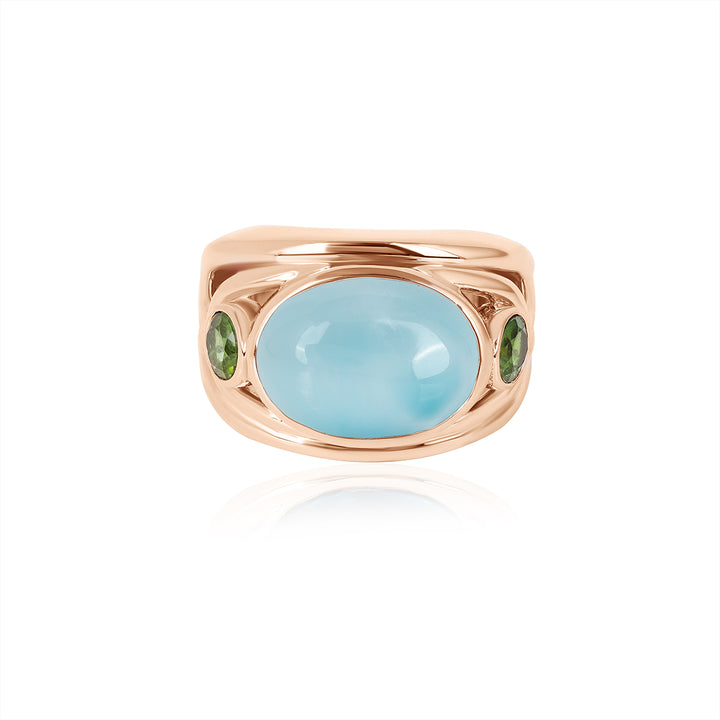 Larimar and Green Tourmaline Silver Ring