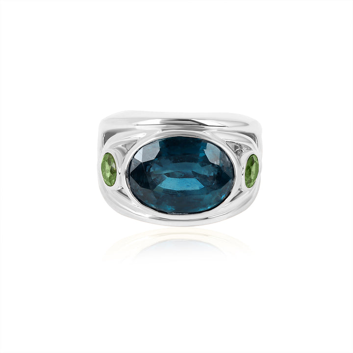 Kyanite and Green Tourmaline Silver Ring