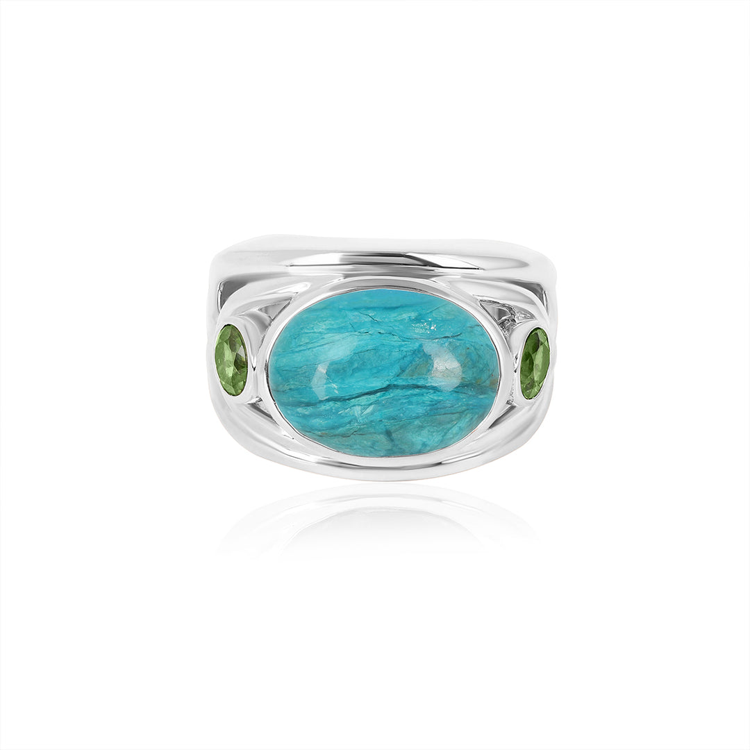 Opaline and Green Tourmaline Silver Ring