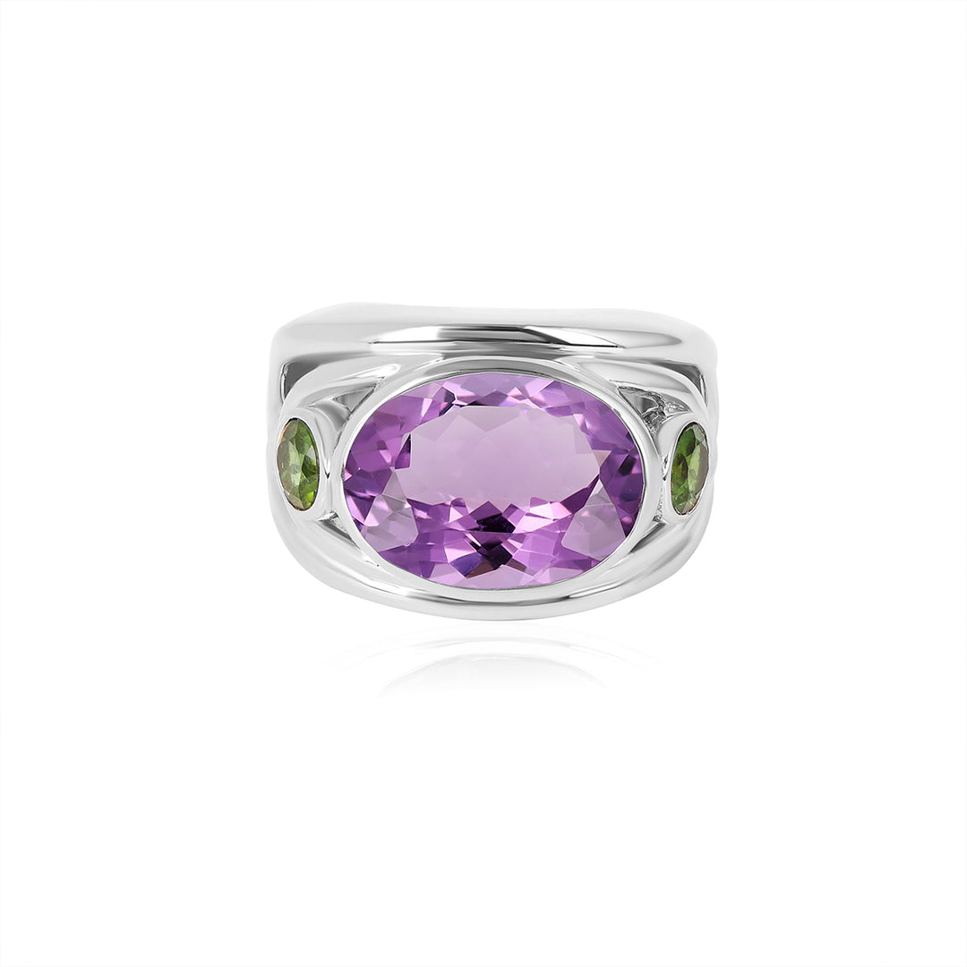 Amethyst and Green Tourmaline Silver Ring