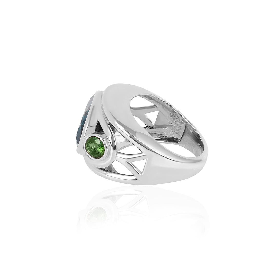 Kyanite and Green Tourmaline Silver Ring