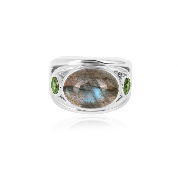 Labradorite and Green Tourmaline Silver Ring