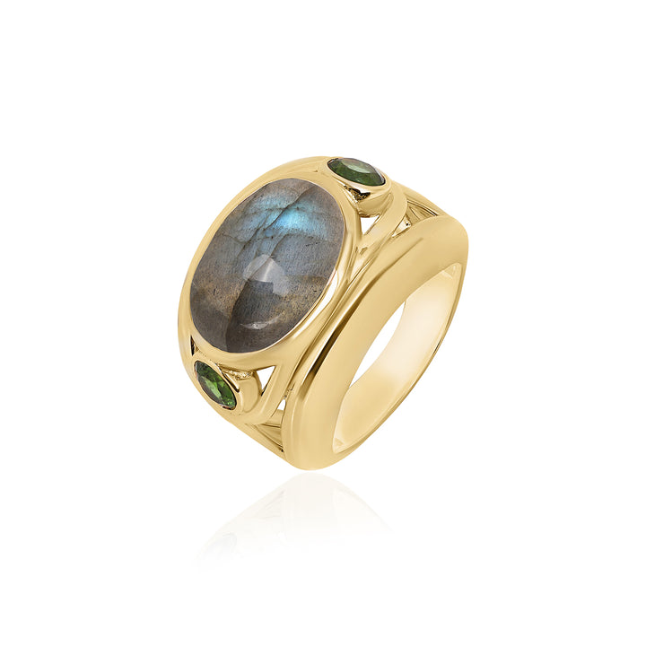 Labradorite and Green Tourmaline Silver Ring