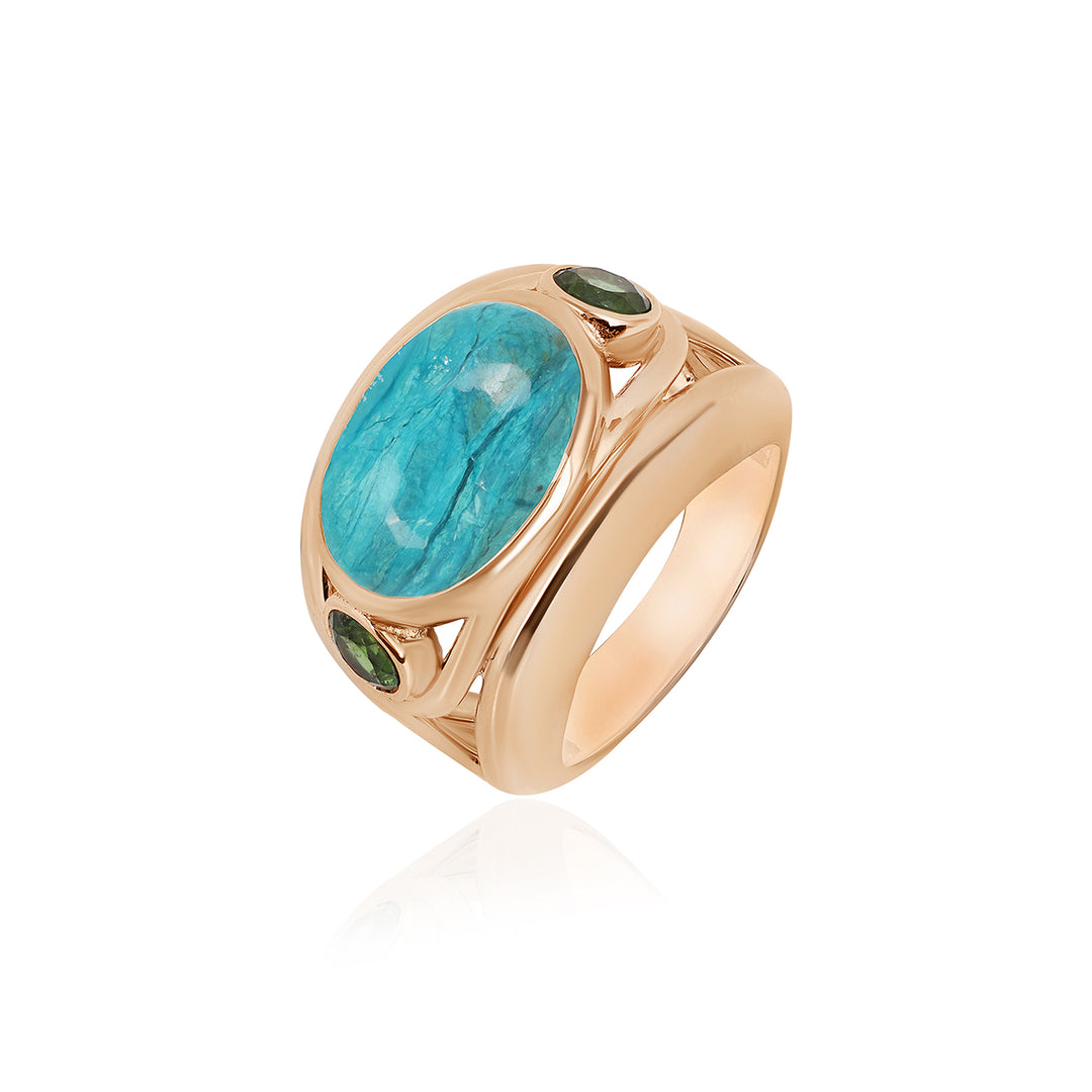 Opaline and Green Tourmaline Silver Ring