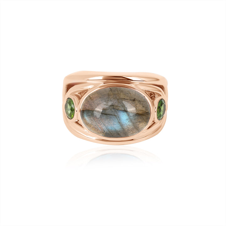 Labradorite and Green Tourmaline Silver Ring