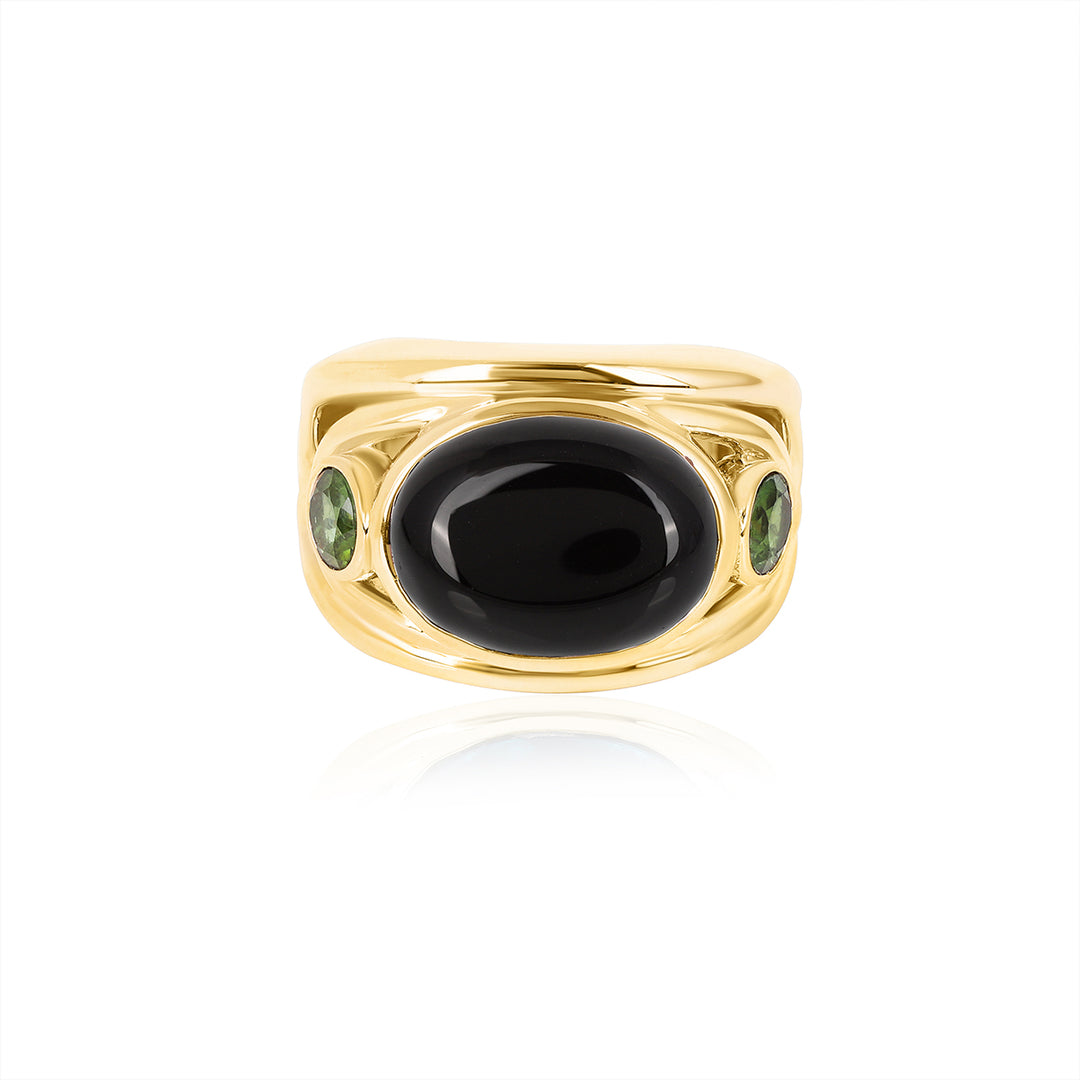 Black Onyx and Green Tourmaline Silver Ring