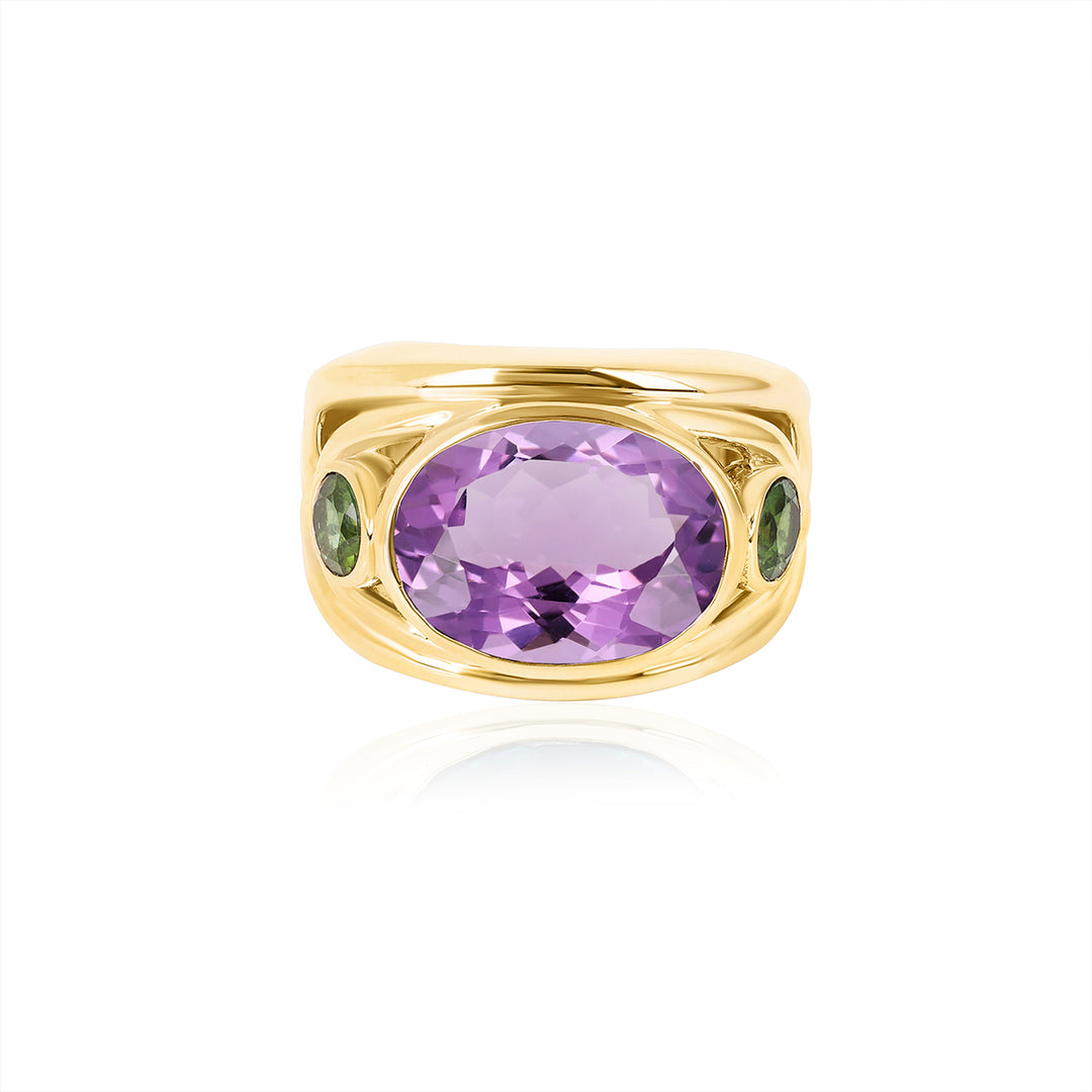 Amethyst and Green Tourmaline Silver Ring