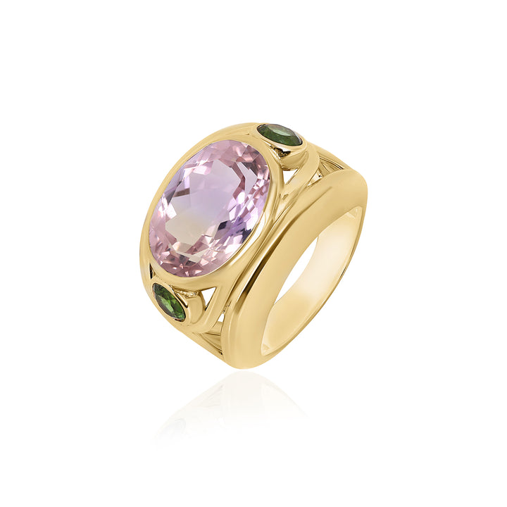 Ametrine and Green Tourmaline Silver Ring