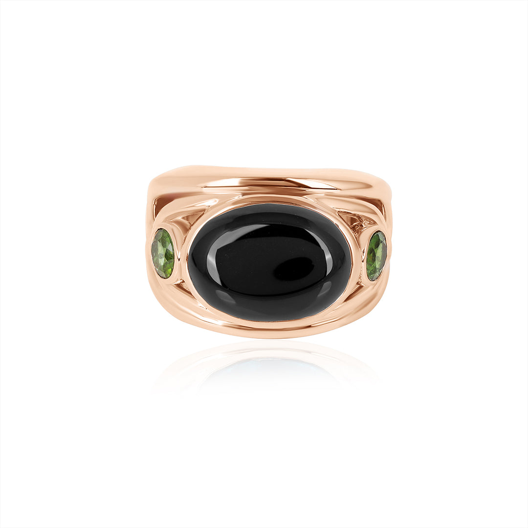 Black Onyx and Green Tourmaline Silver Ring