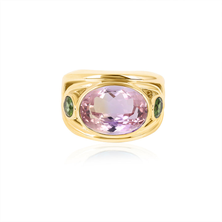 Ametrine and Green Tourmaline Silver Ring