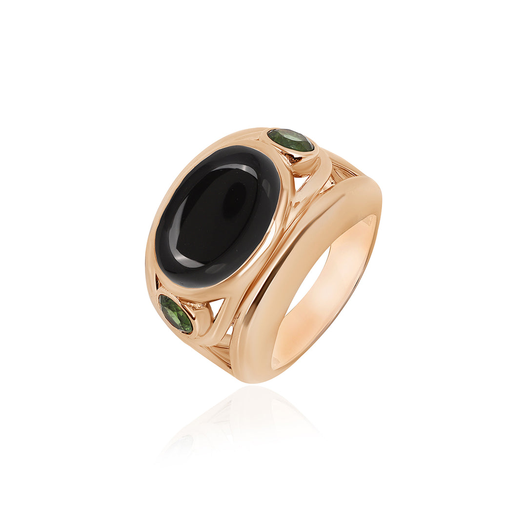 Black Onyx and Green Tourmaline Silver Ring