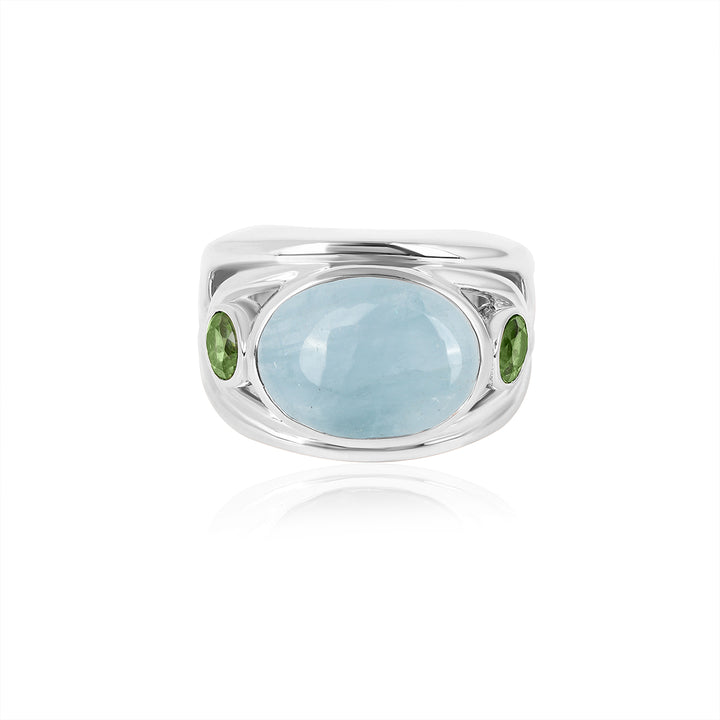 Aquamarine and Green Tourmaline Silver Ring