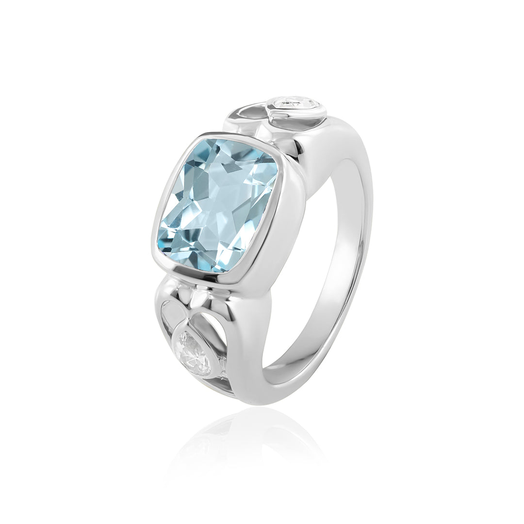 Sky Blue Topaz and Zircon 925 Silver Ring