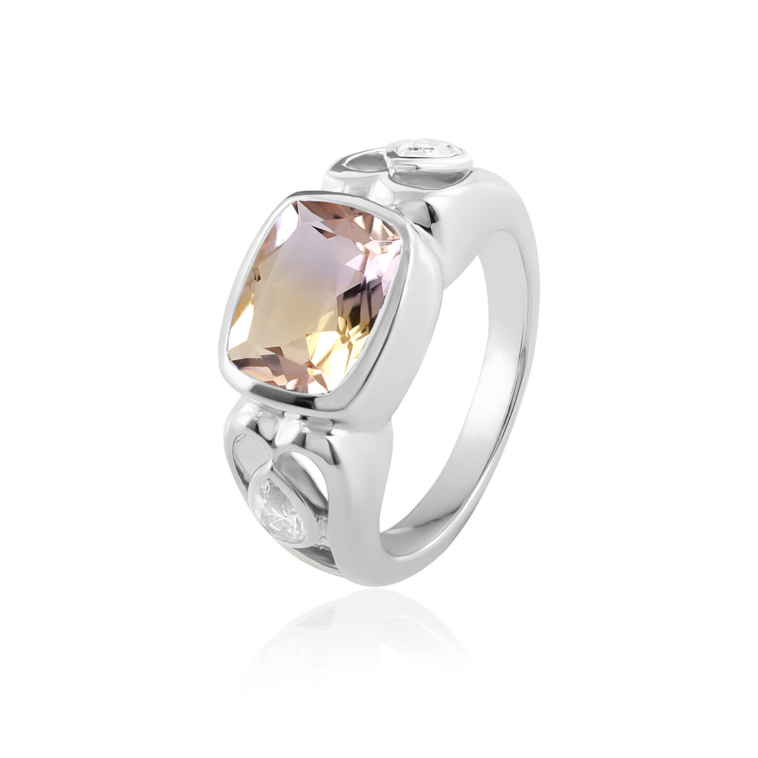 Ametrine and Zircon 925 Silver Ring