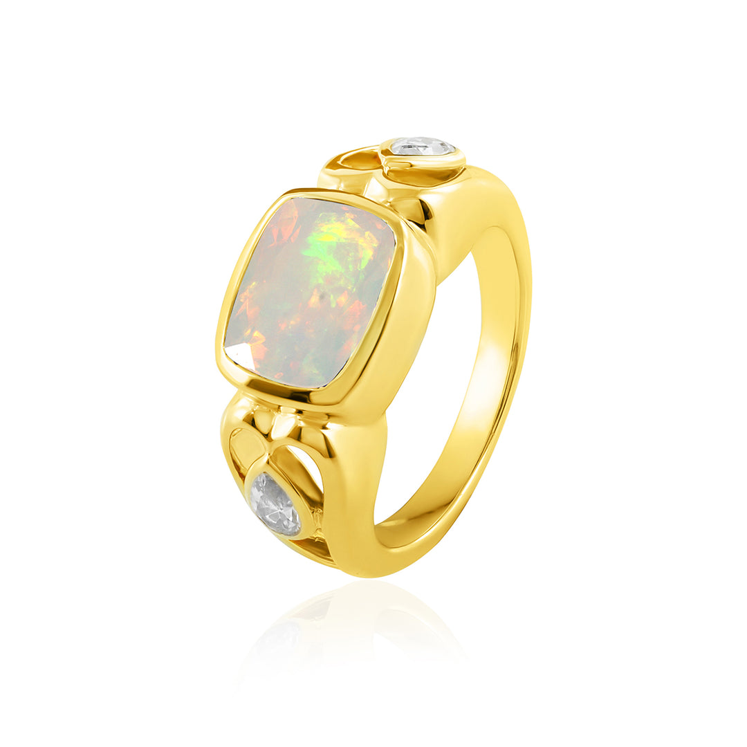 Ethiopian Opal and Zircon 925 Silver Ring