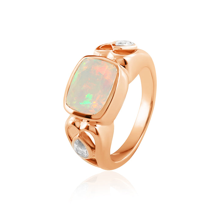 Ethiopian Opal and Zircon 925 Silver Ring