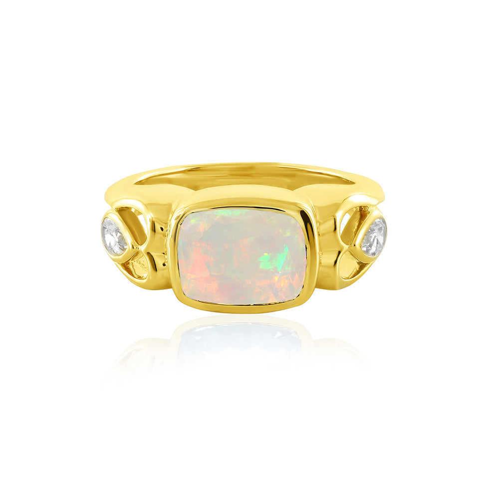 Ethiopian Opal and Zircon 925 Silver Ring