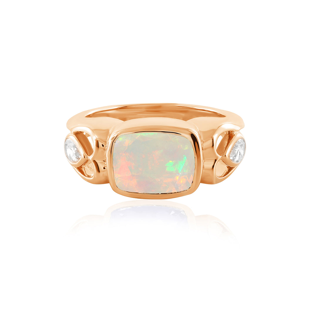 Ethiopian Opal and Zircon 925 Silver Ring