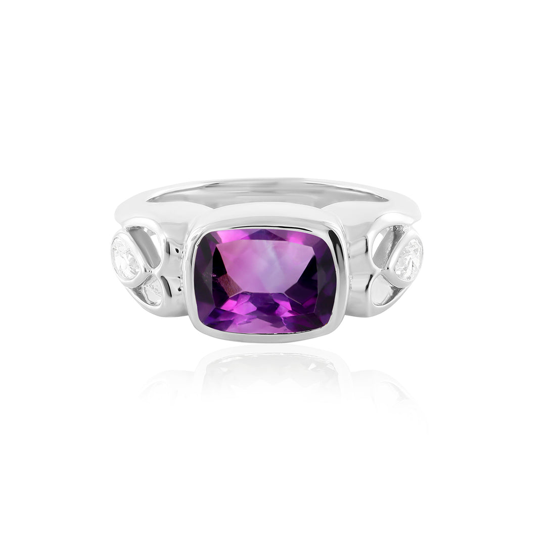 Amethyst and Zircon 925 Silver Ring