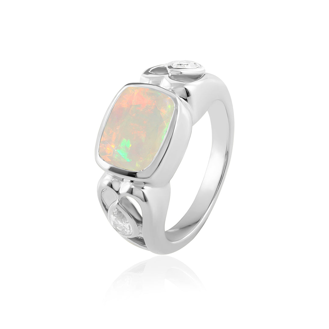 Ethiopian Opal and Zircon 925 Silver Ring