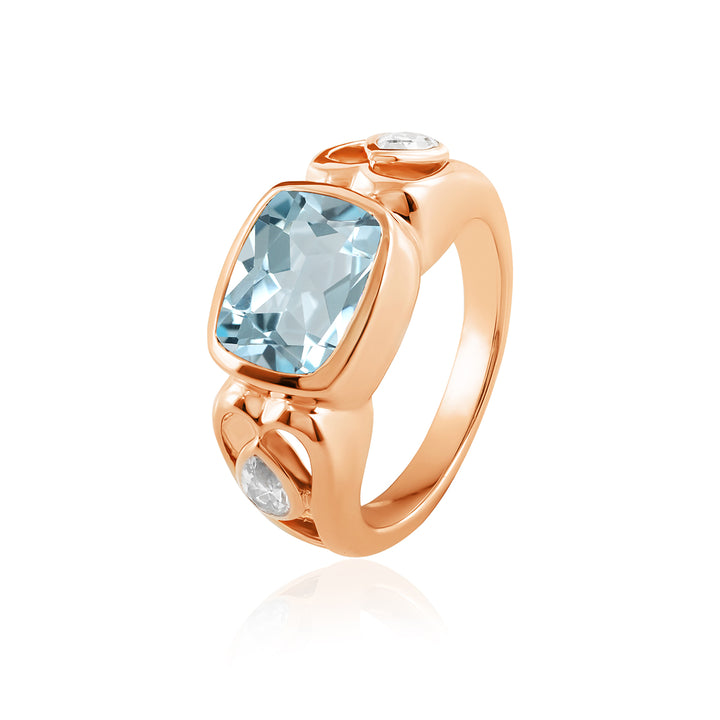 Sky Blue Topaz and Zircon 925 Silver Ring