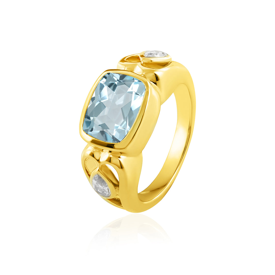 Sky Blue Topaz and Zircon 925 Silver Ring