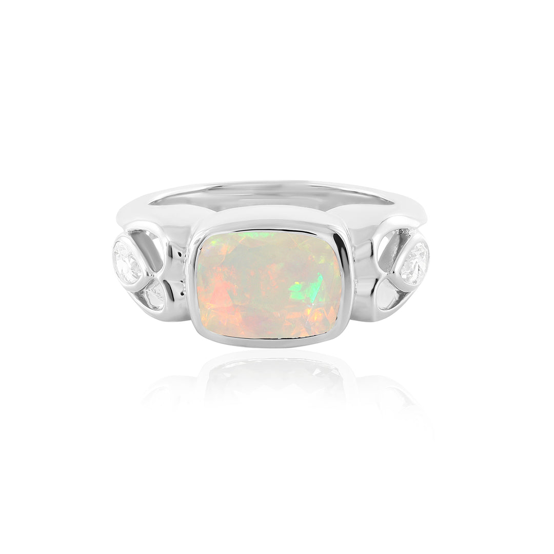 Ethiopian Opal and Zircon 925 Silver Ring