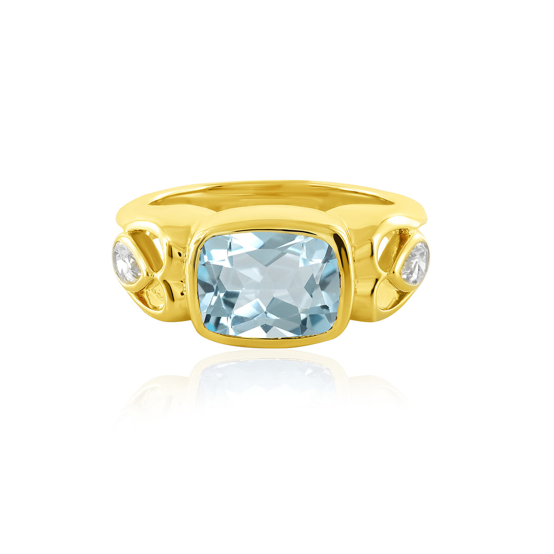 Sky Blue Topaz and Zircon 925 Silver Ring