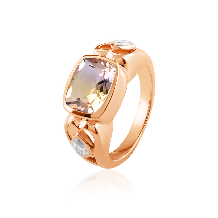 Ametrine and Zircon 925 Silver Ring