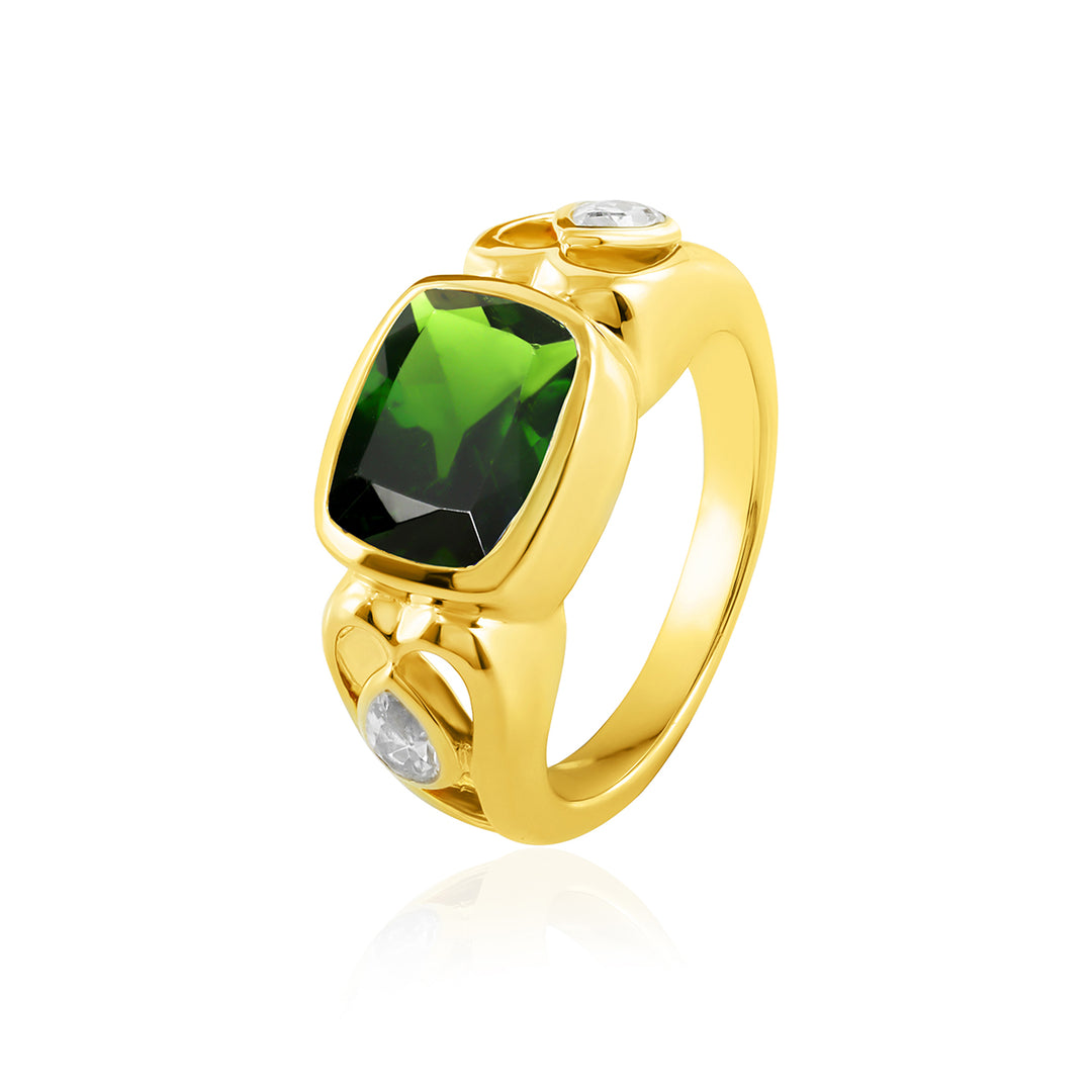 Chrome Diopside and Zircon 925 Silver Ring