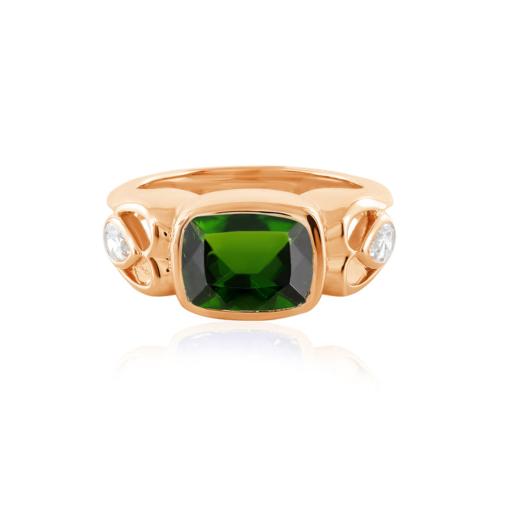 Chrome Diopside and Zircon 925 Silver Ring