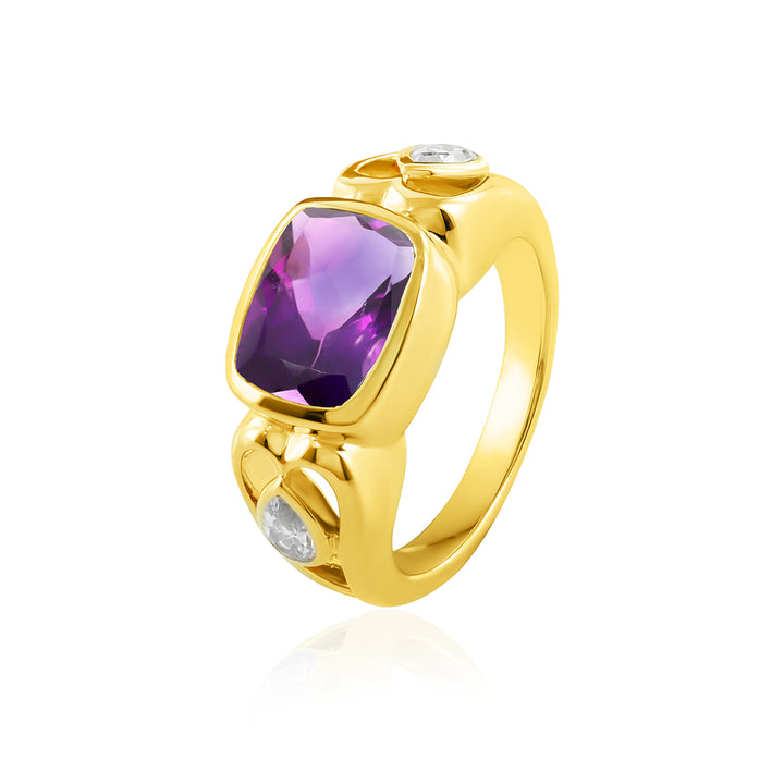 Amethyst and Zircon 925 Silver Ring