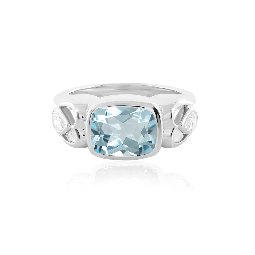 Sky Blue Topaz and Zircon 925 Silver Ring