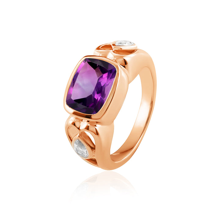 Amethyst and Zircon 925 Silver Ring