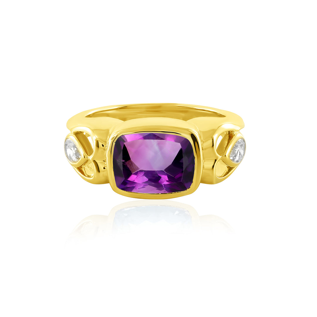 Amethyst and Zircon 925 Silver Ring