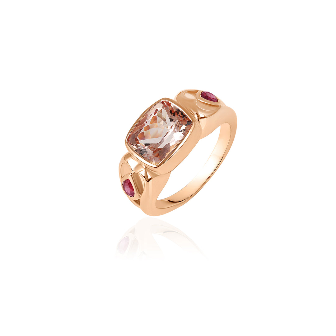 Morganite and Ruby Silver Ring