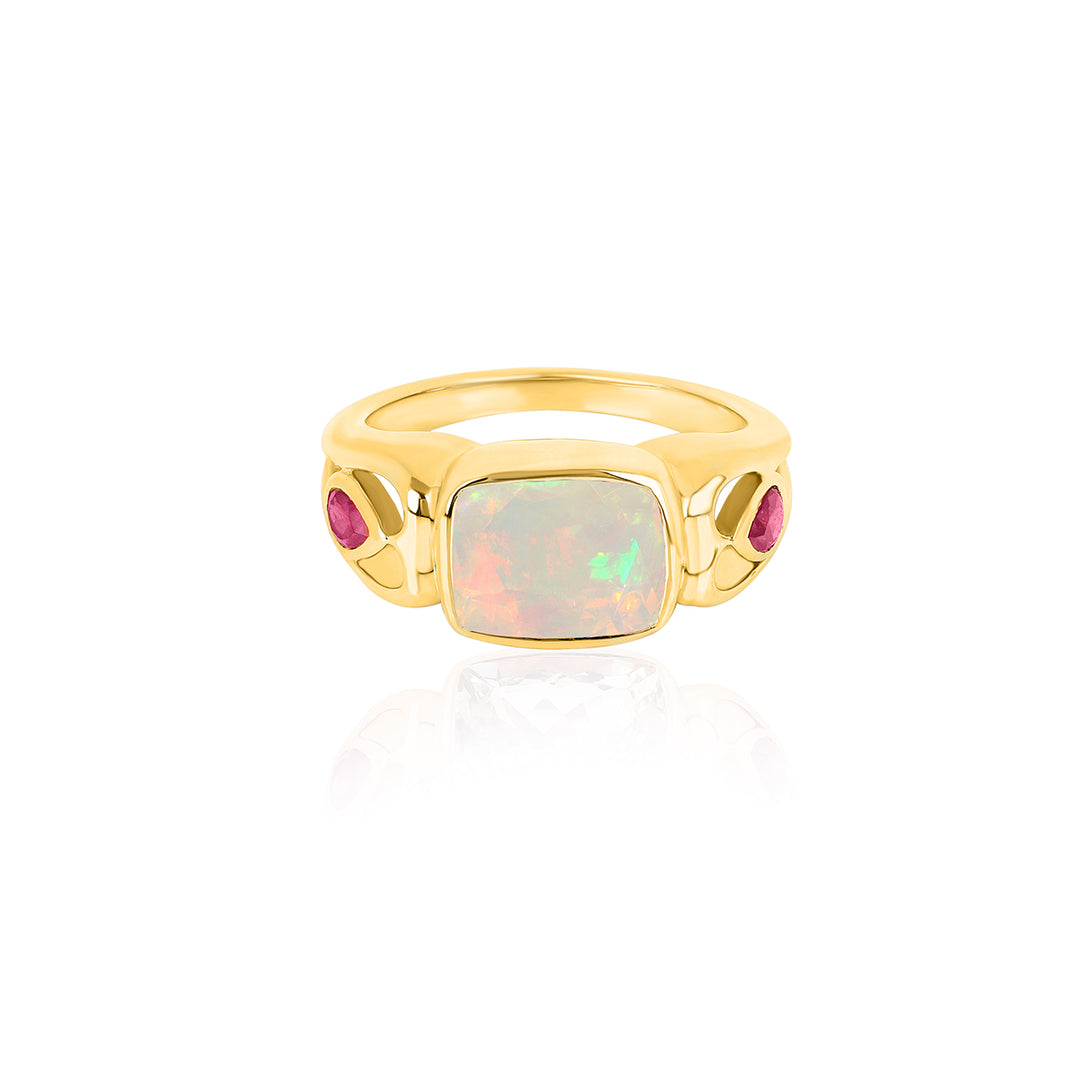 Ethiopian Opal and Ruby Silver Ring