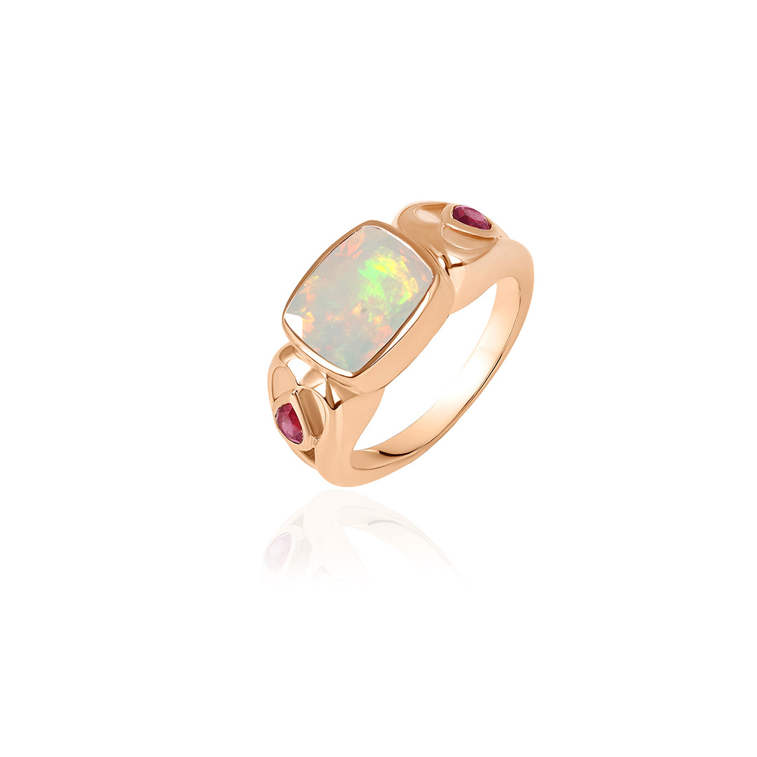 Ethiopian Opal and Ruby Silver Ring