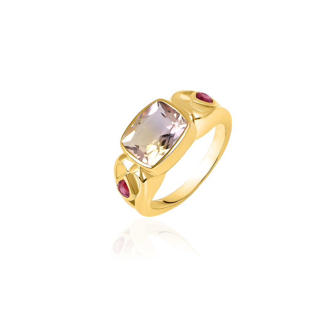 Ametrine and Ruby Silver Ring