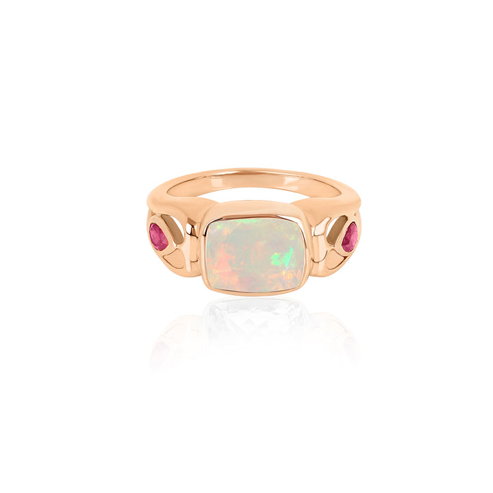 Ethiopian Opal and Ruby Silver Ring