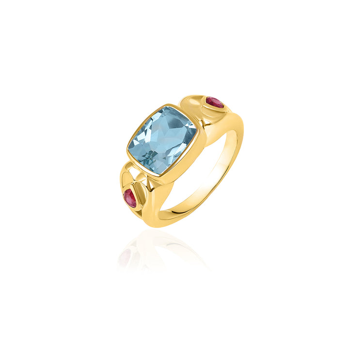 Sky Blue Topaz and Ruby Silver Ring