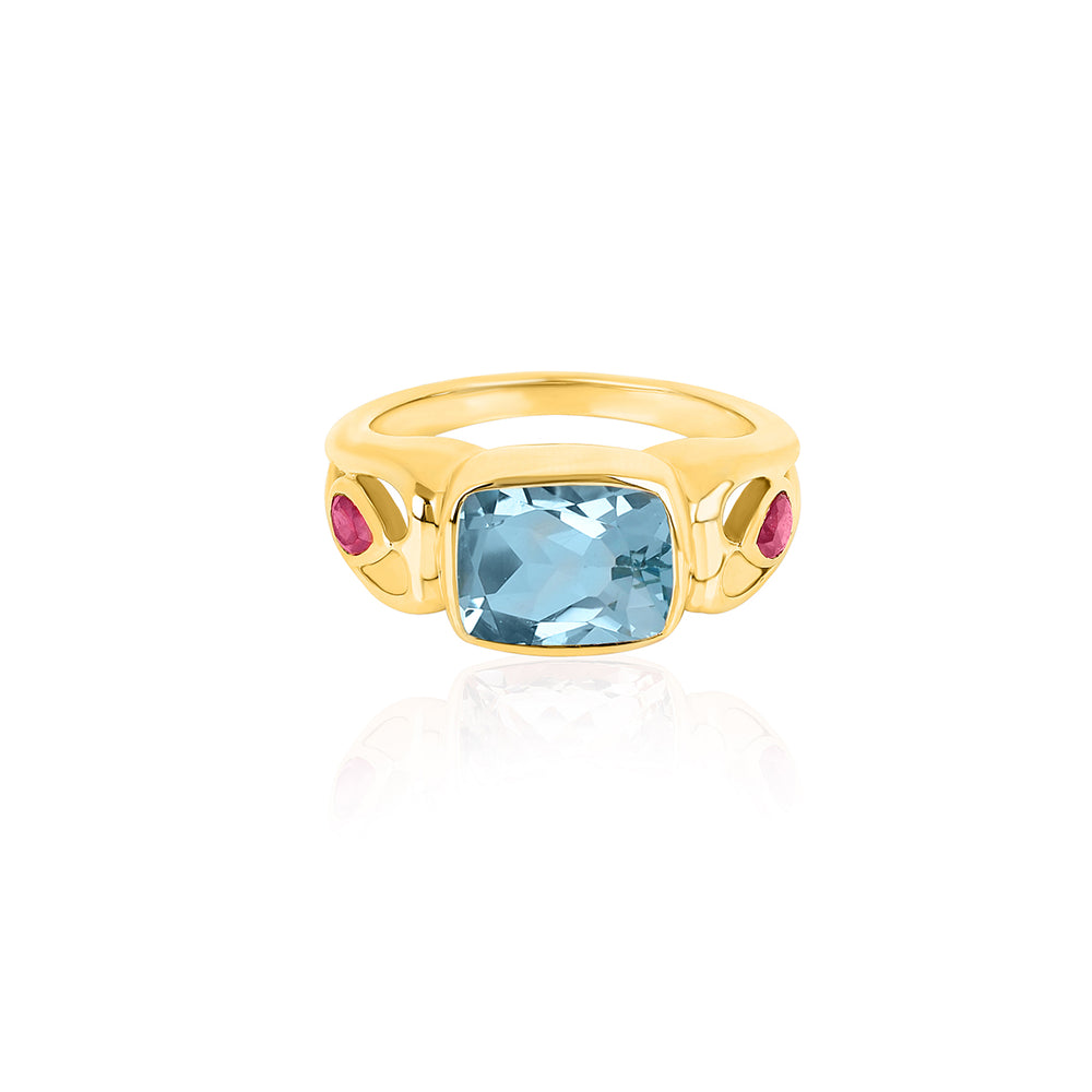 Sky Blue Topaz and Ruby Silver Ring