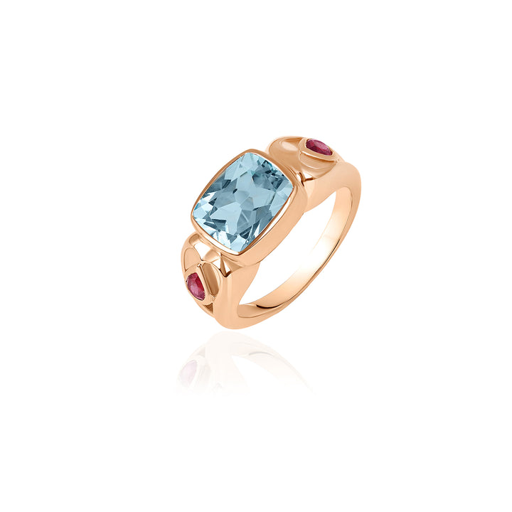 Sky Blue Topaz and Ruby Silver Ring