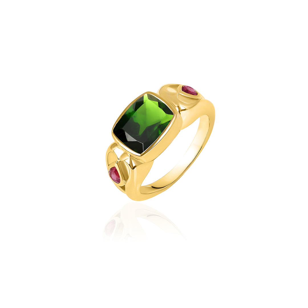 Chrome Diopside and Ruby Silver Ring