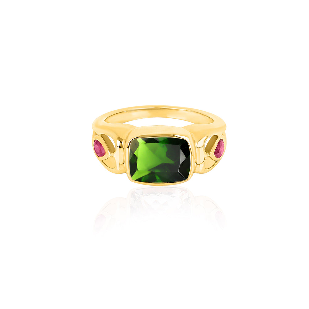 Chrome Diopside and Ruby Silver Ring