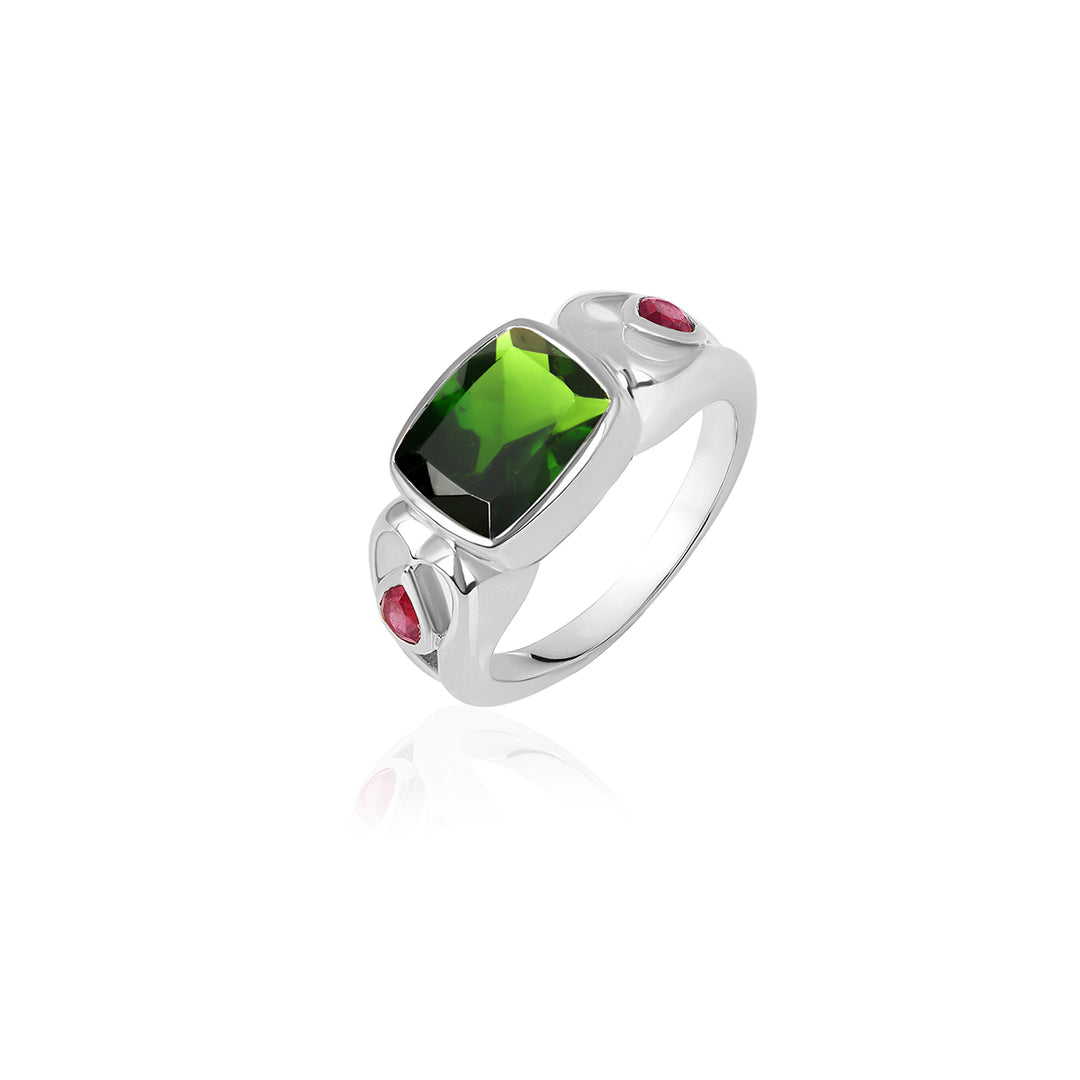 Chrome Diopside and Ruby Silver Ring