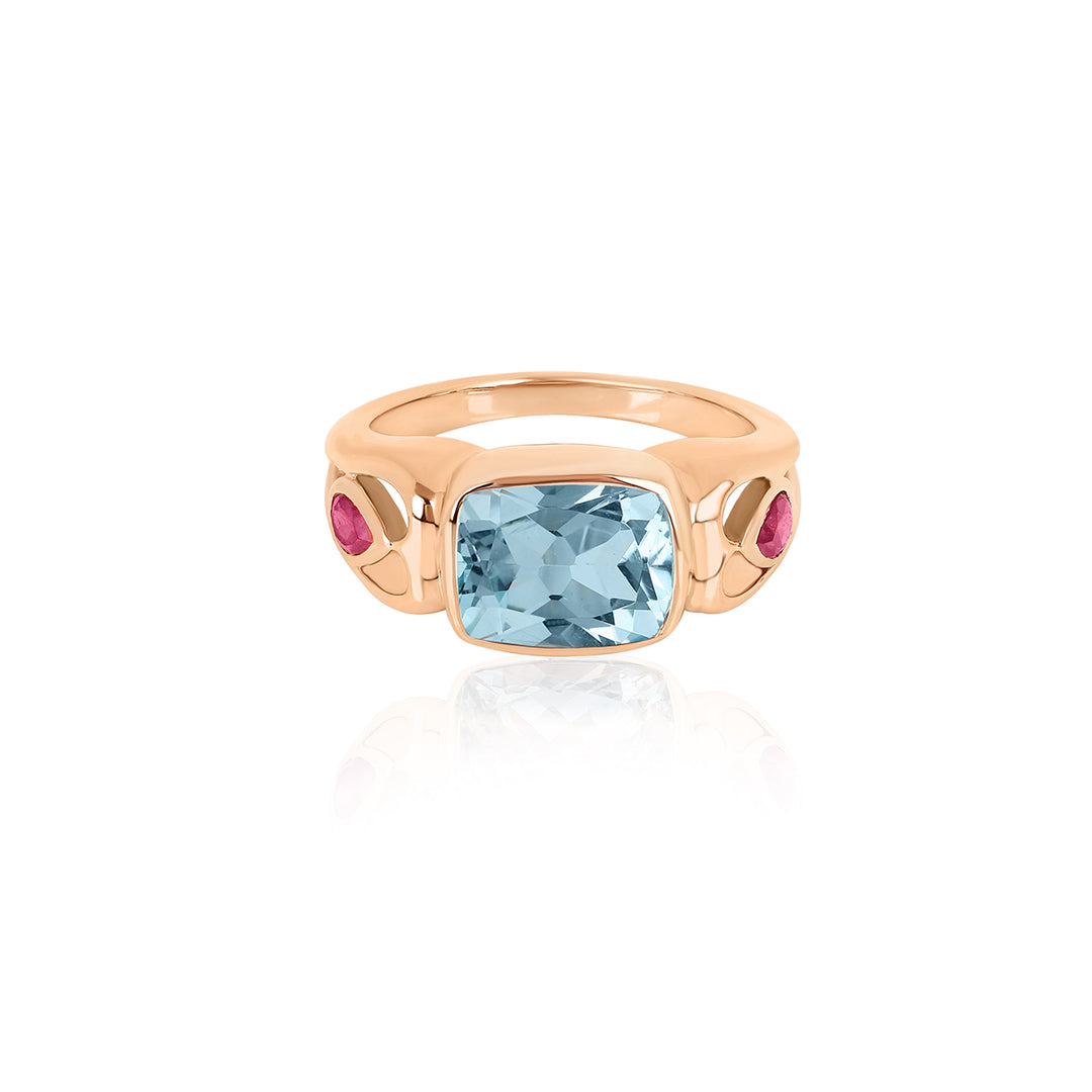 Sky Blue Topaz and Ruby Silver Ring