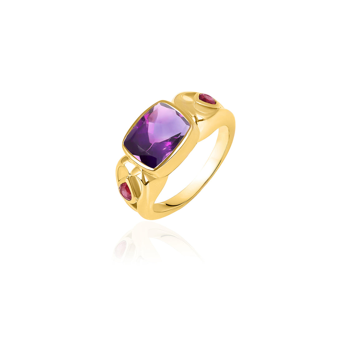 Amethyst and Ruby Silver Ring